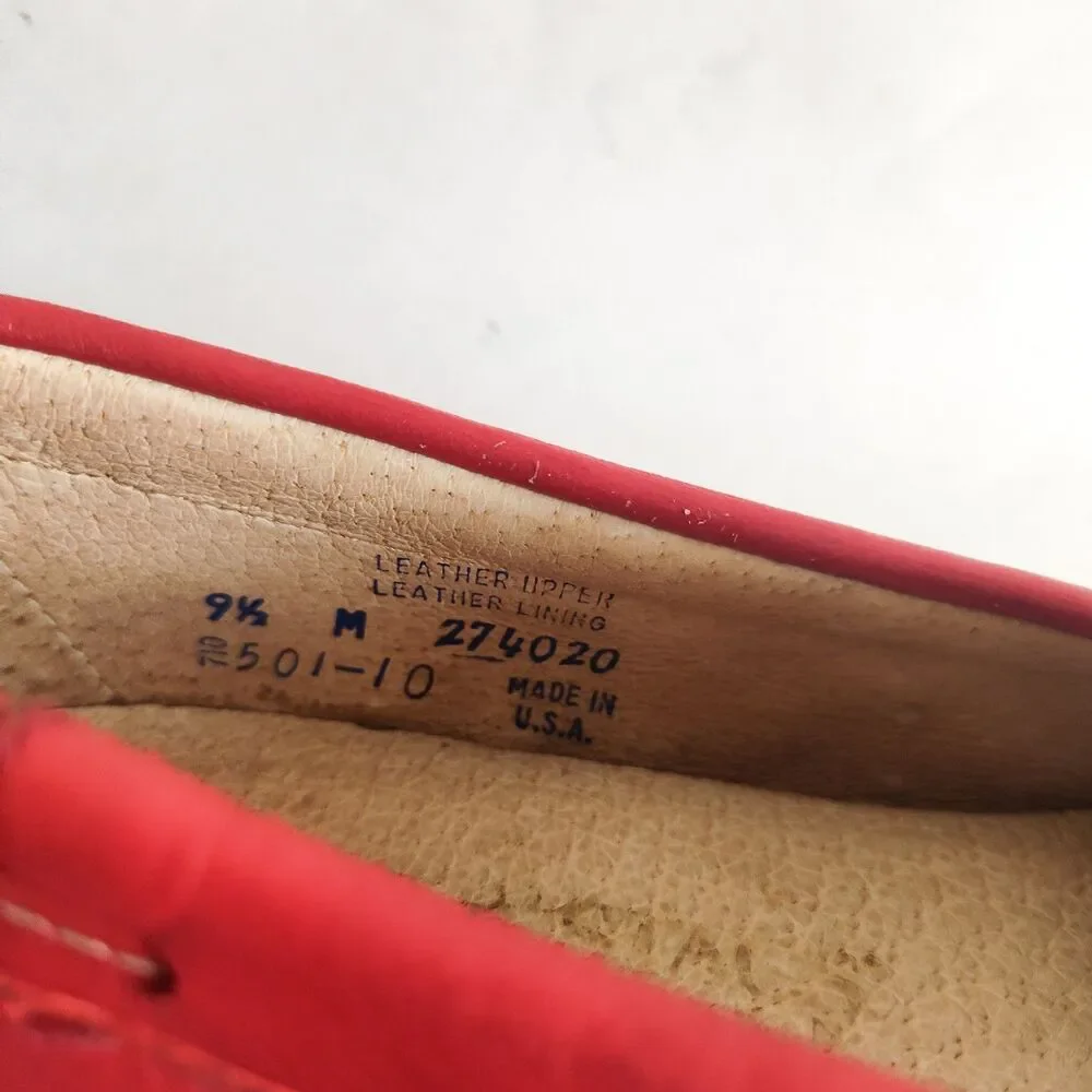 Deer Stag Red Leather Lining Upper Loafers Moccasins‎ Flats 9.5 Rubber Soles Vtg
